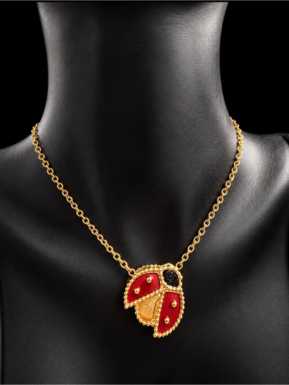 Gold-Tone Red Ladybug Pendant Necklace